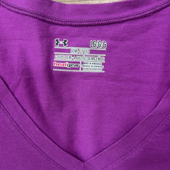 Under Armour UA Semi-Fitted V Neck T Shirt Women's Small Purple HeatGear… - Picture 2 of 7
